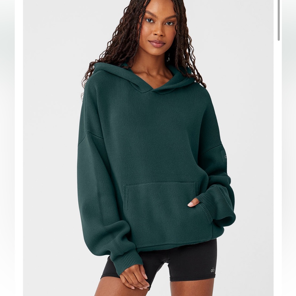 NWT ALO Scholar Hooded Sweater, Midnight Green, size M